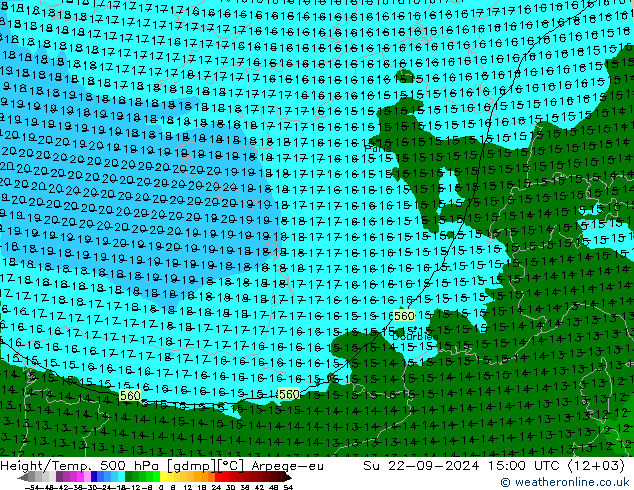 Hoogte/Temp. 500 hPa Arpege-eu zo 22.09.2024 15 UTC