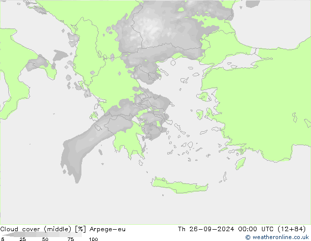 Cloud cover (middle) Arpege-eu Th 26.09.2024 00 UTC
