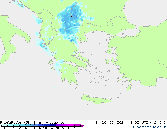 Precipitation (6h) Arpege-eu Th 26.09.2024 00 UTC