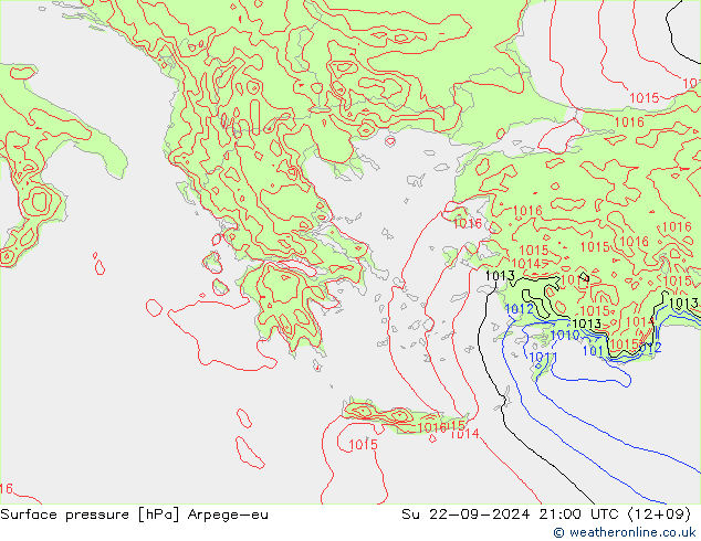 Surface pressure Arpege-eu Su 22.09.2024 21 UTC