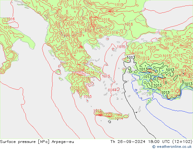 Surface pressure Arpege-eu Th 26.09.2024 18 UTC