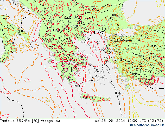 Theta-e 850hPa Arpege-eu  25.09.2024 12 UTC