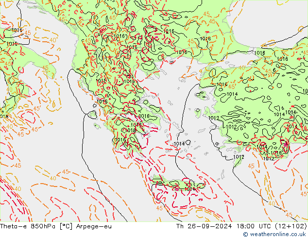 Theta-e 850hPa Arpege-eu  26.09.2024 18 UTC