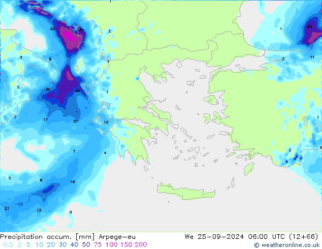 Precipitation accum. Arpege-eu Qua 25.09.2024 06 UTC