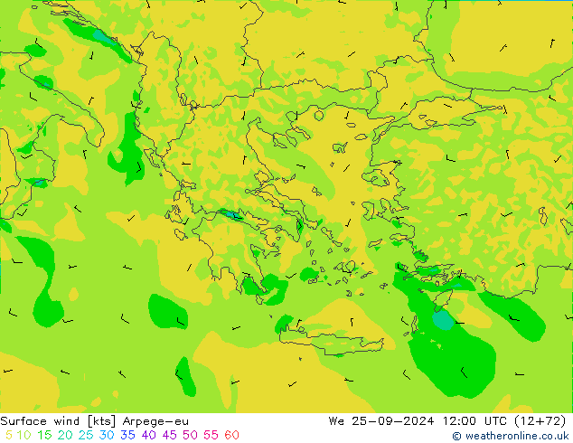 Rüzgar 10 m Arpege-eu Çar 25.09.2024 12 UTC