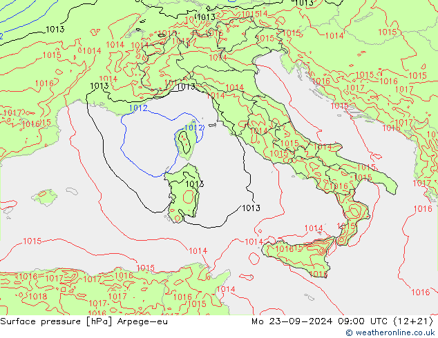 Pressione al suolo Arpege-eu lun 23.09.2024 09 UTC