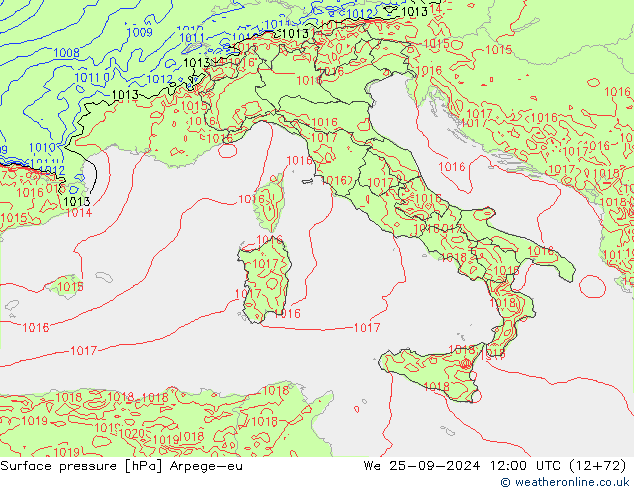 Presión superficial Arpege-eu mié 25.09.2024 12 UTC