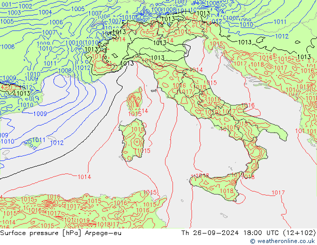 приземное давление Arpege-eu чт 26.09.2024 18 UTC