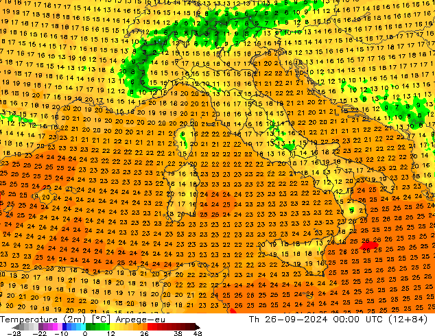 Sıcaklık Haritası (2m) Arpege-eu Per 26.09.2024 00 UTC