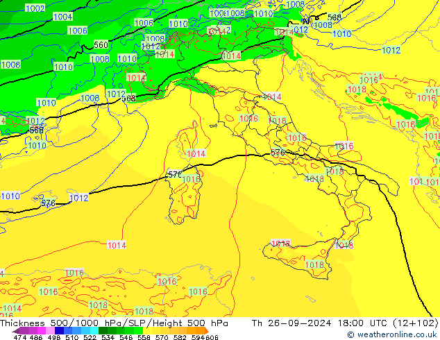 Dikte 500-1000hPa Arpege-eu do 26.09.2024 18 UTC