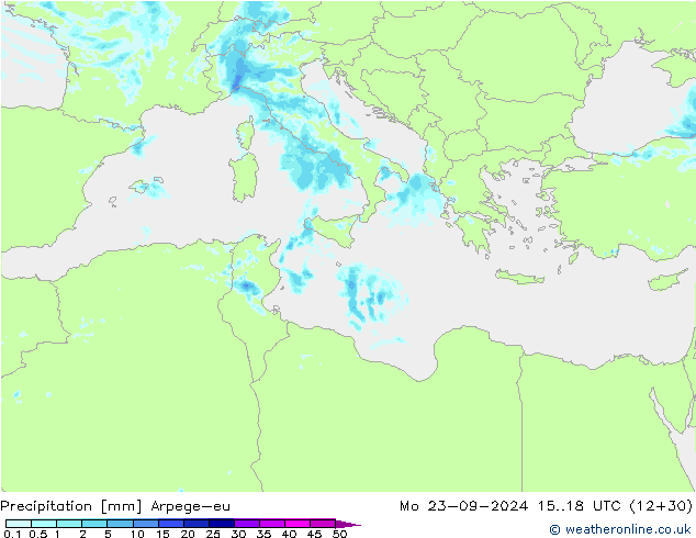 осадки Arpege-eu пн 23.09.2024 18 UTC