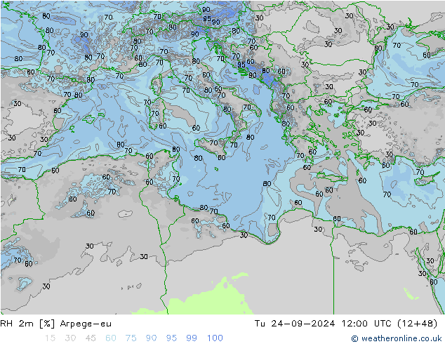 RH 2m Arpege-eu Ter 24.09.2024 12 UTC