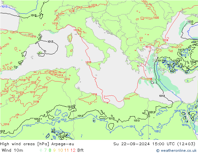 Windvelden Arpege-eu zo 22.09.2024 15 UTC