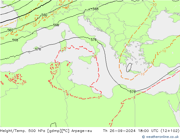 Yükseklik/Sıc. 500 hPa Arpege-eu Per 26.09.2024 18 UTC