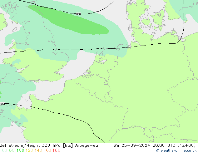 Jet stream/Height 300 hPa Arpege-eu We 25.09.2024 00 UTC