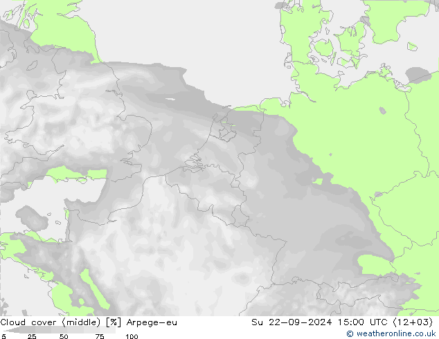 Cloud cover (middle) Arpege-eu Su 22.09.2024 15 UTC