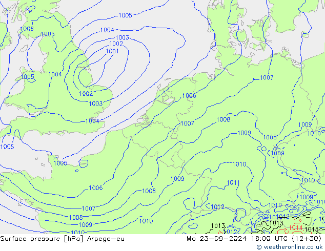 Surface pressure Arpege-eu Mo 23.09.2024 18 UTC