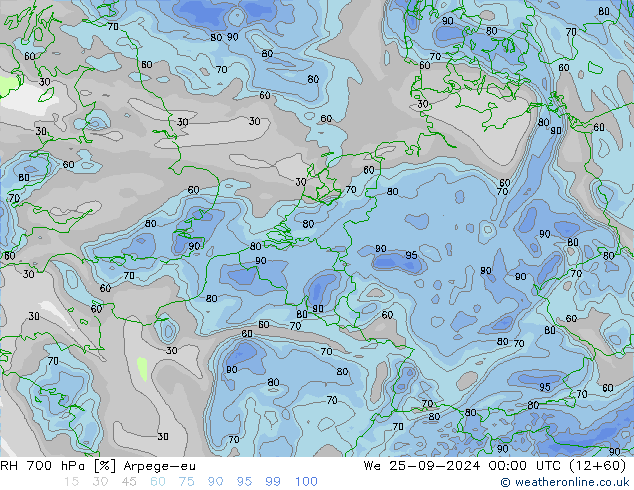 RH 700 hPa Arpege-eu We 25.09.2024 00 UTC