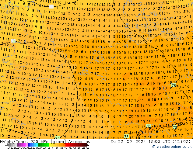 Height/Temp. 925 hPa Arpege-eu Dom 22.09.2024 15 UTC