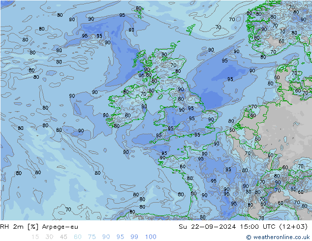 RH 2m Arpege-eu Su 22.09.2024 15 UTC