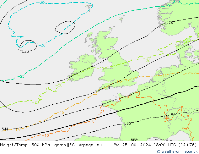 Height/Temp. 500 hPa Arpege-eu St 25.09.2024 18 UTC