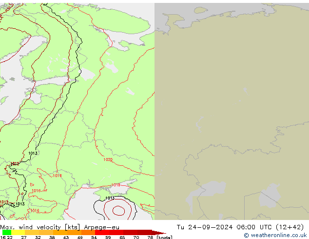 Max. wind snelheid Arpege-eu di 24.09.2024 06 UTC