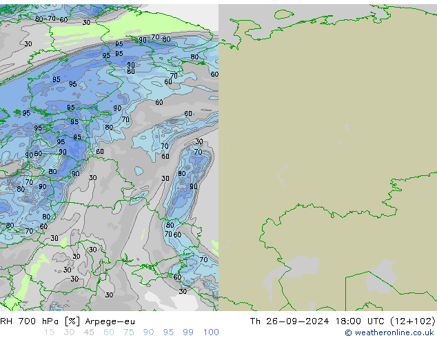 RH 700 hPa Arpege-eu  26.09.2024 18 UTC