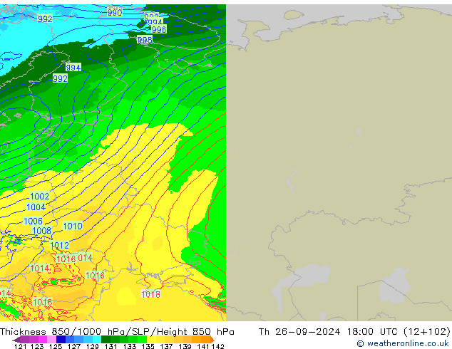 Thck 850-1000 hPa Arpege-eu Th 26.09.2024 18 UTC