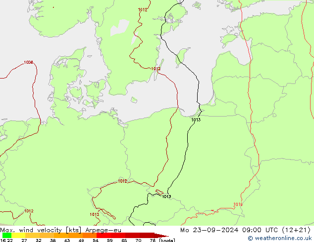 Max. wind velocity Arpege-eu Mo 23.09.2024 09 UTC