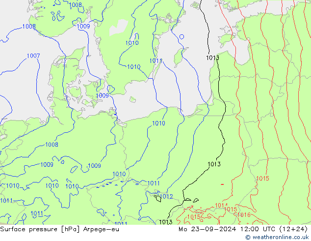 Surface pressure Arpege-eu Mo 23.09.2024 12 UTC