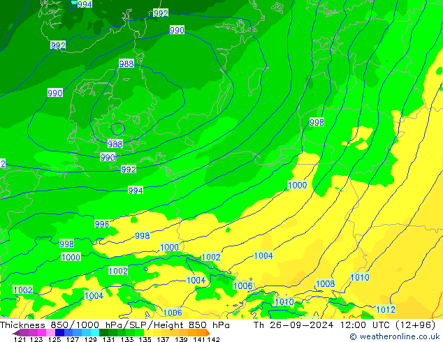 Thck 850-1000 гПа Arpege-eu чт 26.09.2024 12 UTC