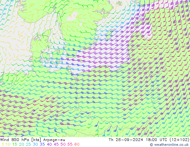 Rüzgar 850 hPa Arpege-eu Per 26.09.2024 18 UTC