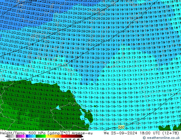 Height/Temp. 500 hPa Arpege-eu We 25.09.2024 18 UTC