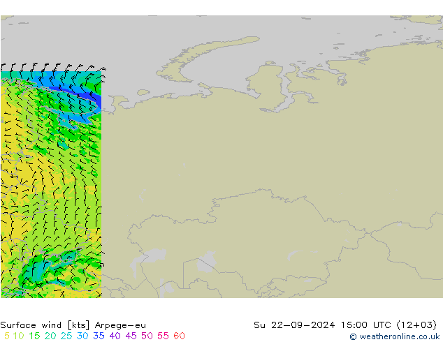 Viento 10 m Arpege-eu dom 22.09.2024 15 UTC