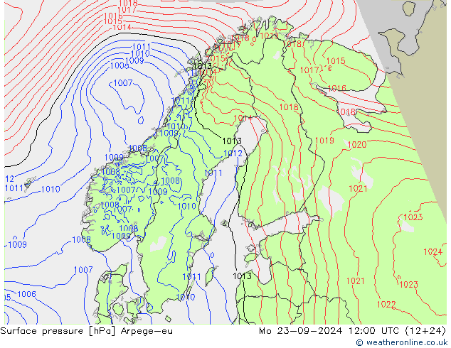 Surface pressure Arpege-eu Mo 23.09.2024 12 UTC