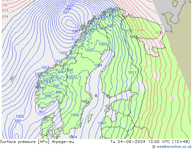 Surface pressure Arpege-eu Tu 24.09.2024 12 UTC