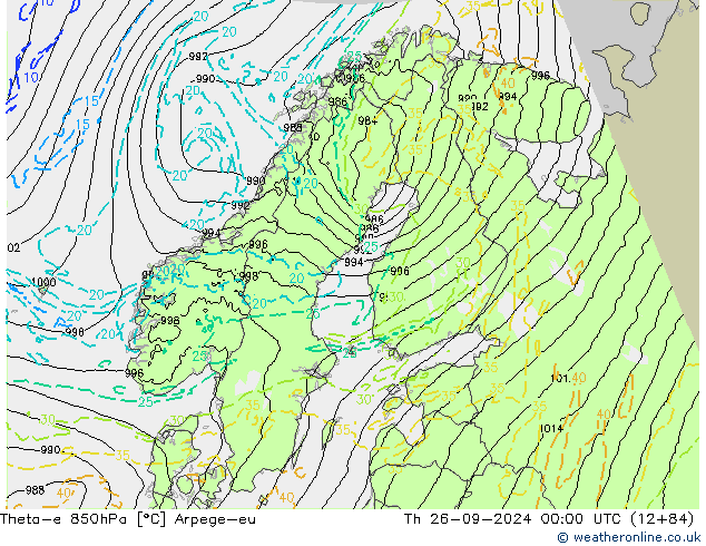 Theta-e 850hPa Arpege-eu czw. 26.09.2024 00 UTC