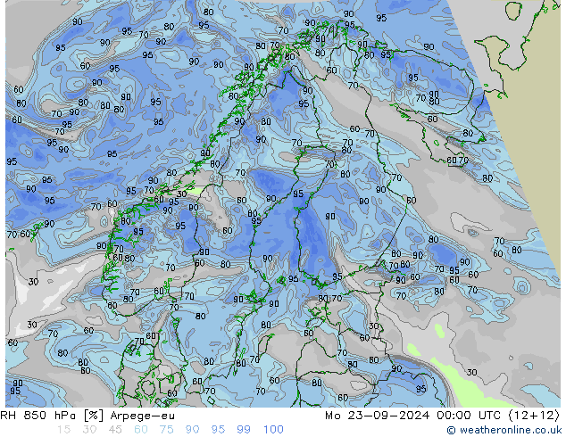 850 hPa Nispi Nem Arpege-eu Pzt 23.09.2024 00 UTC