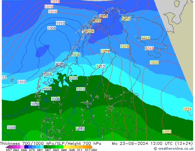 Schichtdicke 700-1000 hPa Arpege-eu Mo 23.09.2024 12 UTC