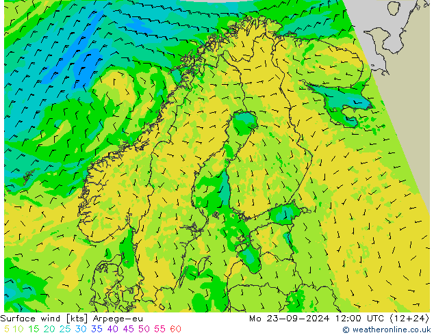 Vento 10 m Arpege-eu lun 23.09.2024 12 UTC