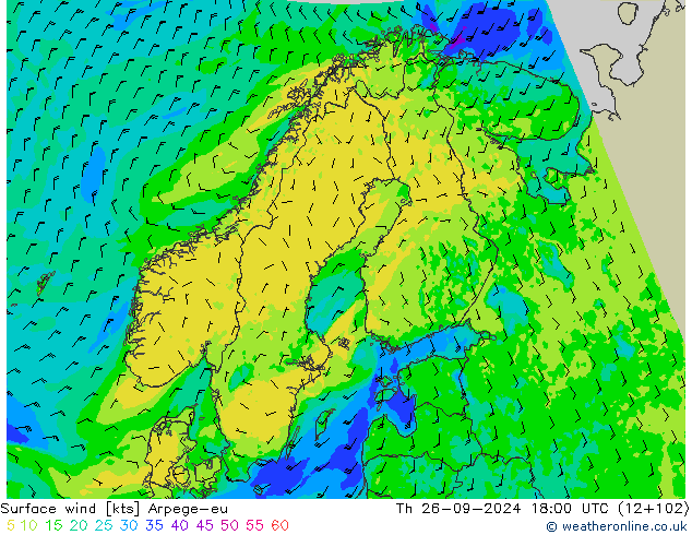 Surface wind Arpege-eu Th 26.09.2024 18 UTC