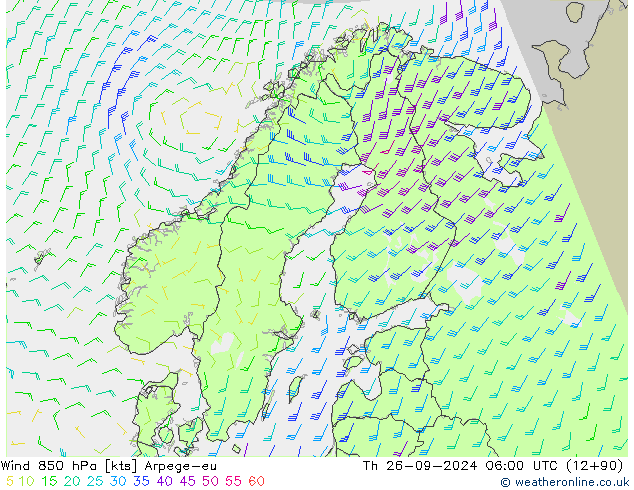 Rüzgar 850 hPa Arpege-eu Per 26.09.2024 06 UTC