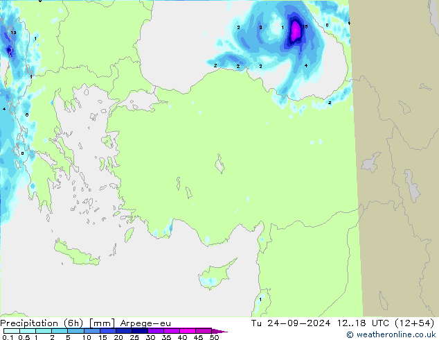 осадки (6h) Arpege-eu вт 24.09.2024 18 UTC