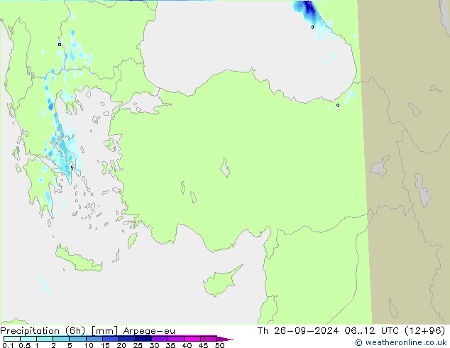 Precipitation (6h) Arpege-eu Th 26.09.2024 12 UTC