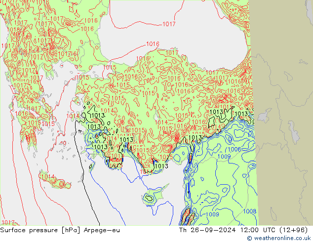 Surface pressure Arpege-eu Th 26.09.2024 12 UTC