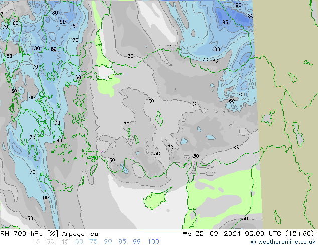 RH 700 hPa Arpege-eu  25.09.2024 00 UTC