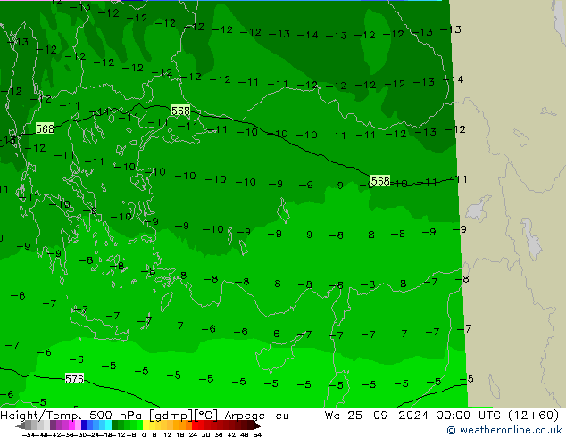 Height/Temp. 500 hPa Arpege-eu Qua 25.09.2024 00 UTC