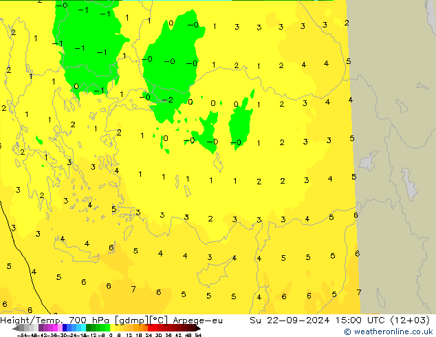 Height/Temp. 700 hPa Arpege-eu Dom 22.09.2024 15 UTC