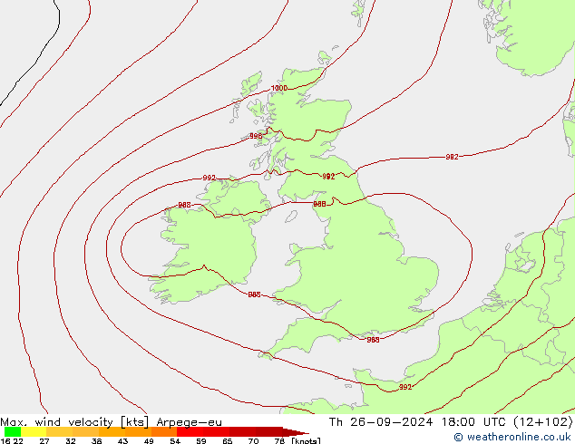 Max. wind snelheid Arpege-eu do 26.09.2024 18 UTC