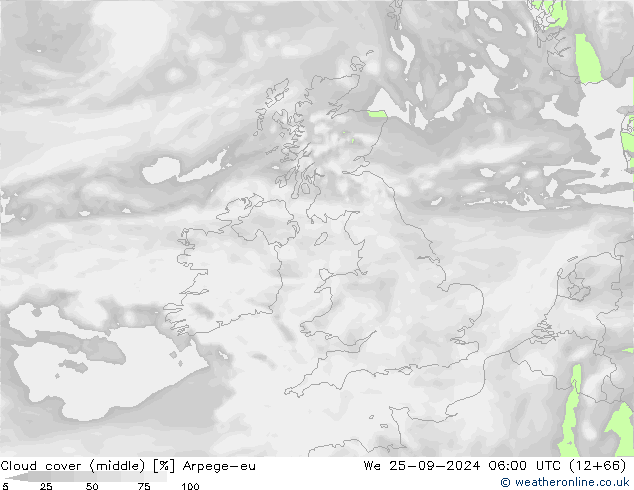 Wolken (mittel) Arpege-eu Mi 25.09.2024 06 UTC